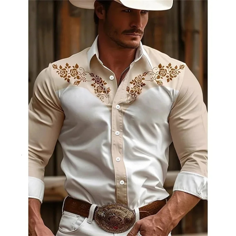 Mens long sleeved shirt seasonal casual collar button up mens denim retro ethnic style breathable soft 250725