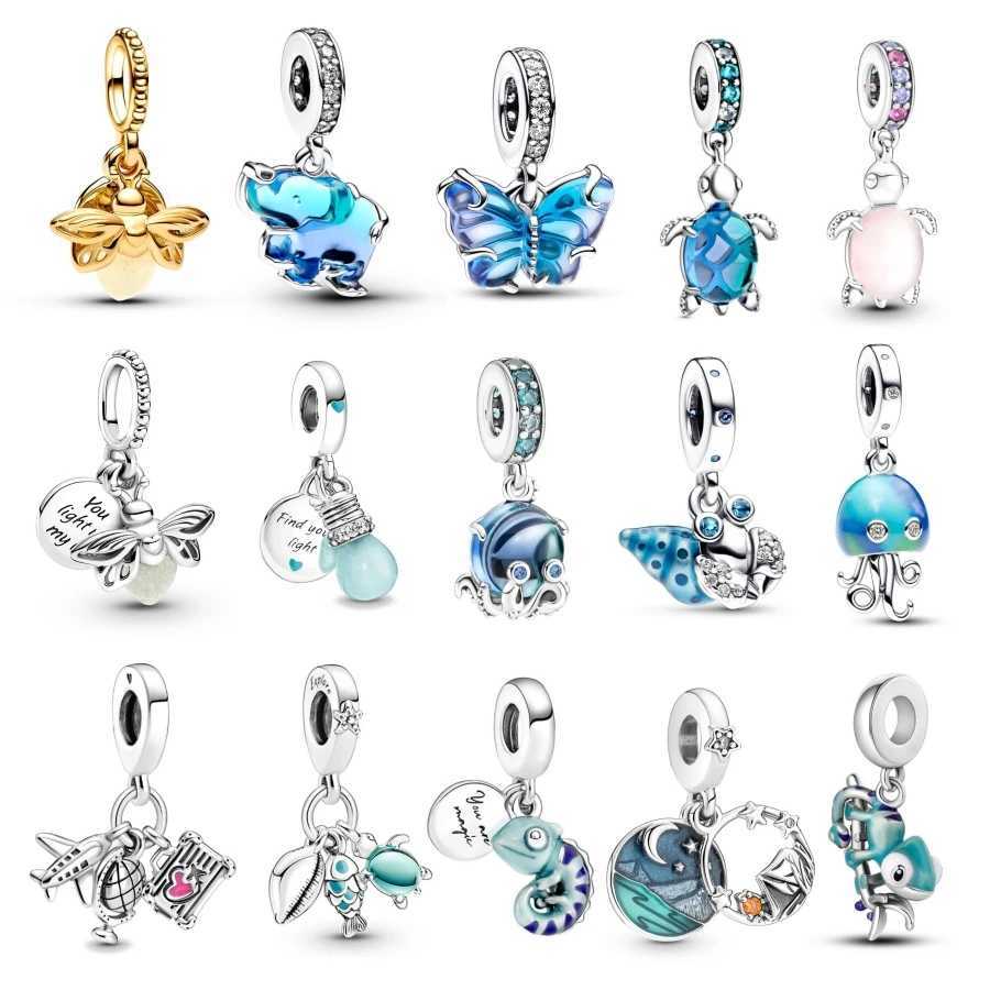 New Blue Glass Elephant Dangle Charm Original Charms Fit Bracelet For Women Glow Discoloration Pendant Beads Jewelry Gifts XJ250726