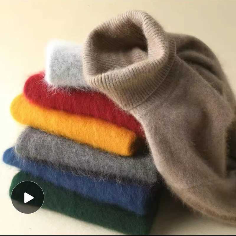 100% Male Mink Cashmere Sweater Solid Color Turtleneck Thick Autumn And Winter Loose Large Size Turtleneck Wool Bottoming Shirt Z250725