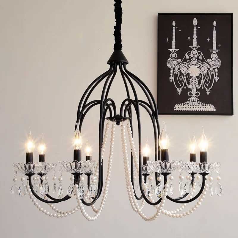 American Retro Black E14 Candle Chandelier French Living Room Pendant Lights Home Decor Indoor Lighting Hanging Lamp LuminariasXJ250725