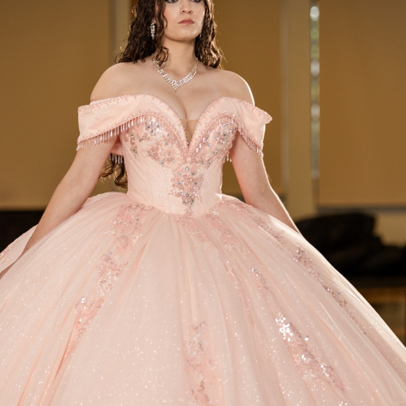 Light Pink Shiny Quinceanera Dresses Ball Gown Off The Shoulder Sequin Applique Beading Tull Party Birthday Sweet 16 Dress Vestidos 15 Anos