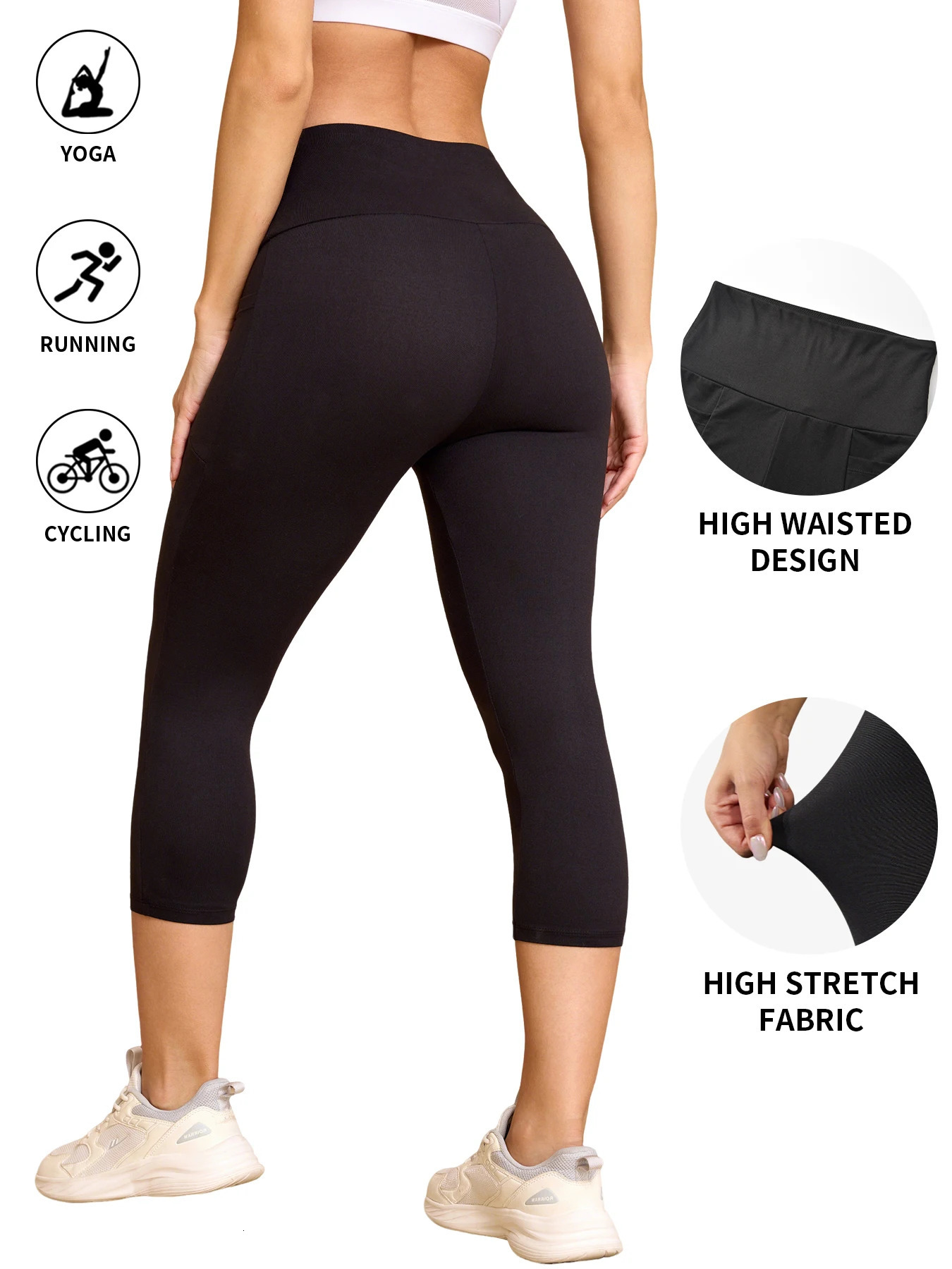 High Waisted pants For Women With Pockets Tummy Control No See Through Workout Running Yoga Athletic Push Up Gym Leggings 250725