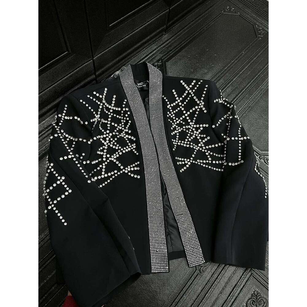 2025 Spring New Glossy Hot Dia Small Fragrant Jackets Men's Light Handsome High-End Tops Trendy Shoulder Pad Coats