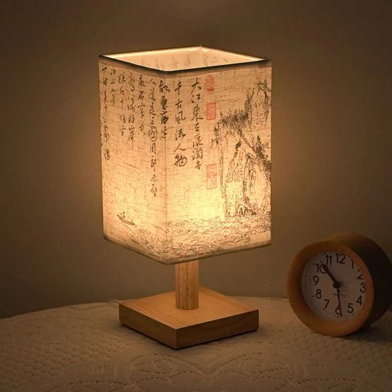 LED Square Decoration Table Lamps Simple Chinese Style Dimmable USB Plug Night Light with Fabric Lampshade Bedroom Bedside Lights XJ250725