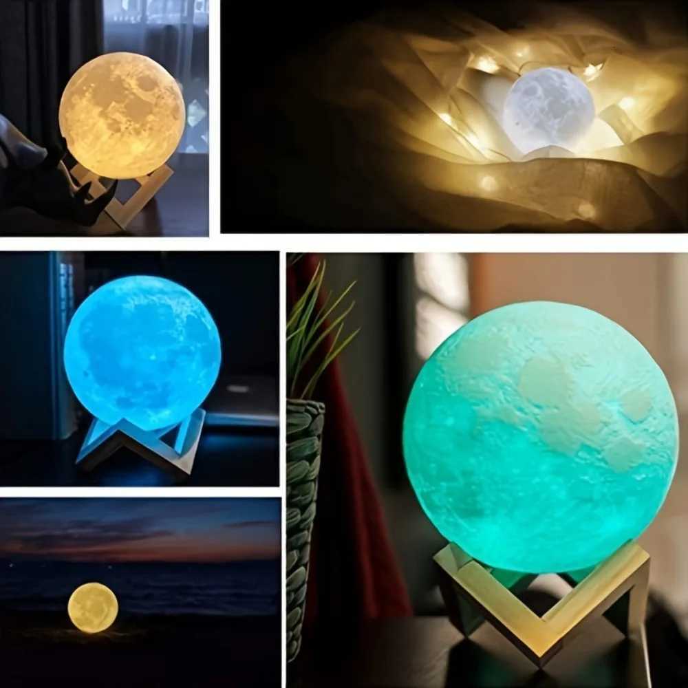 16 Colors 3D Printed Moon Lamp USB Plug LED Night Light with Wooden Stand Remote Control Adjustable Brightness Table Light XJ250725