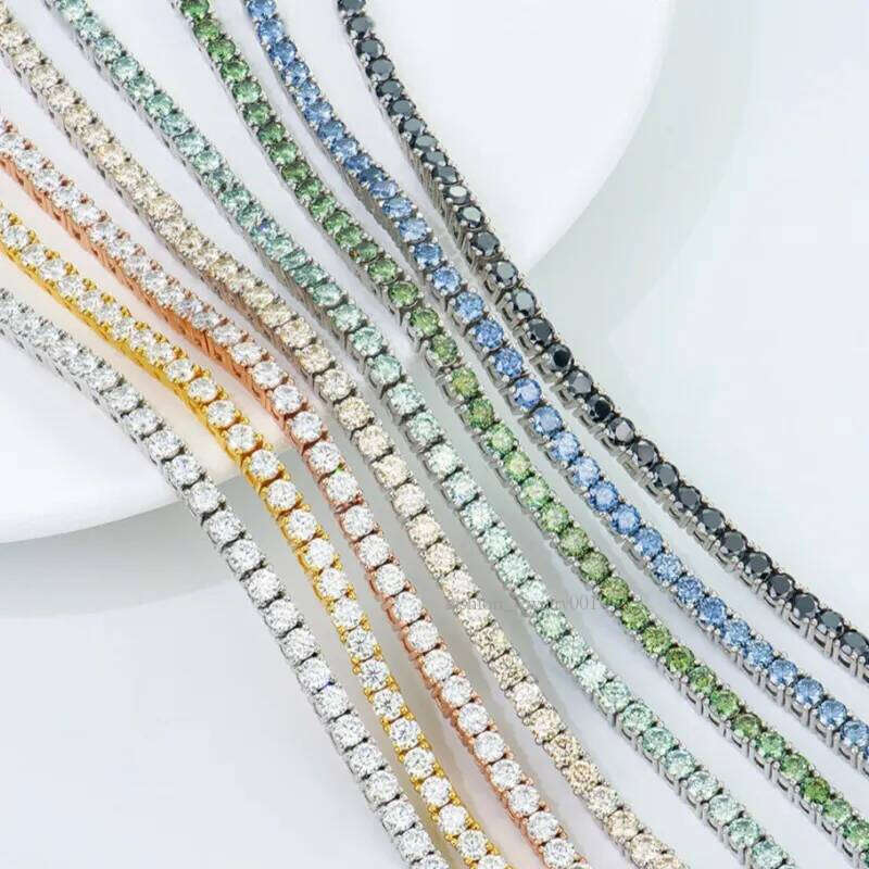 5mm 18-25inch S Sier Gold Plated Passed Tester VVS Blue Black Green Moissanite Tennis Chain Necklace Bracelet For Men Women Nice Gift