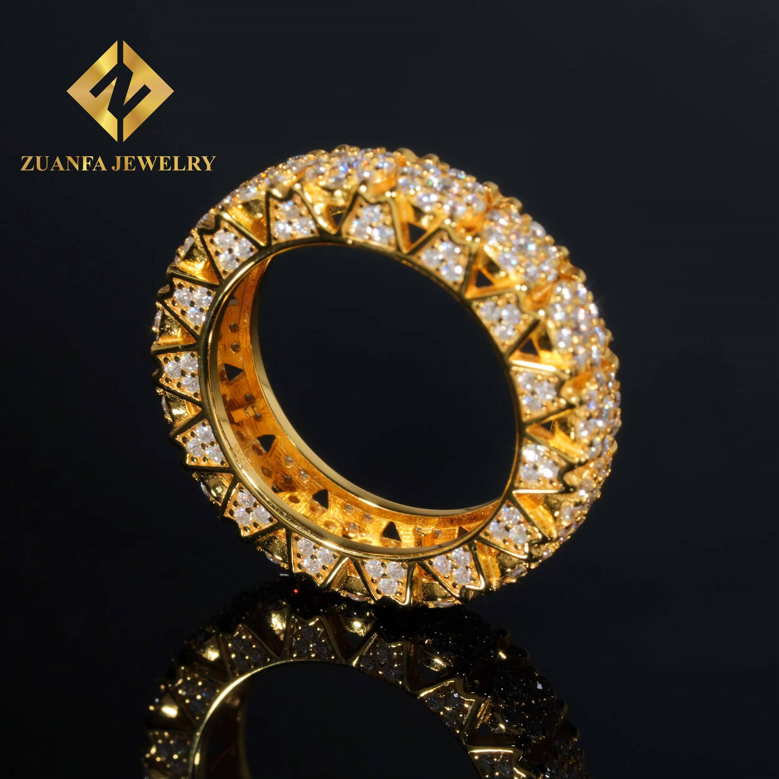 New Iced Out Hip Hop Rings 925 Sterling Silver 18K Gold Plated Fully Moissanite Diamond Ring Custom Rings for Men