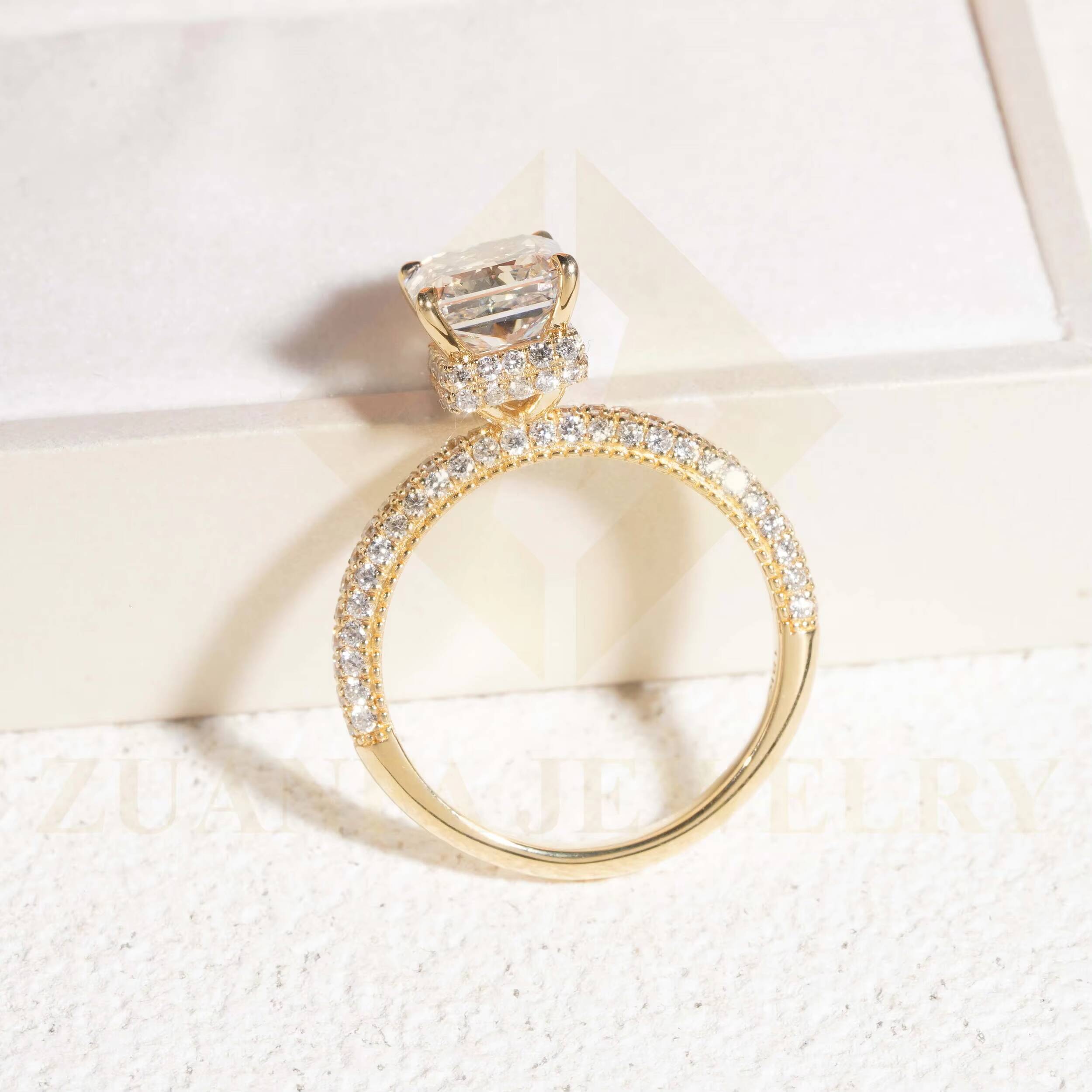Radiant Cut D VS1 Lab Grown Diamonds Rings 18K Solid Gold Engagement Lab Diamonds Rings for Women