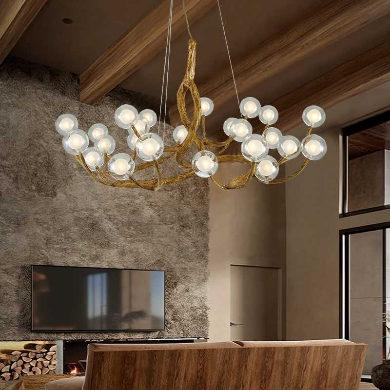 Tree Branch Chandelier Lustre Salon Design Antique Vintage Lamp Glass Lampshade Resin Lamp for Living Room Dining Table LightXJ250725
