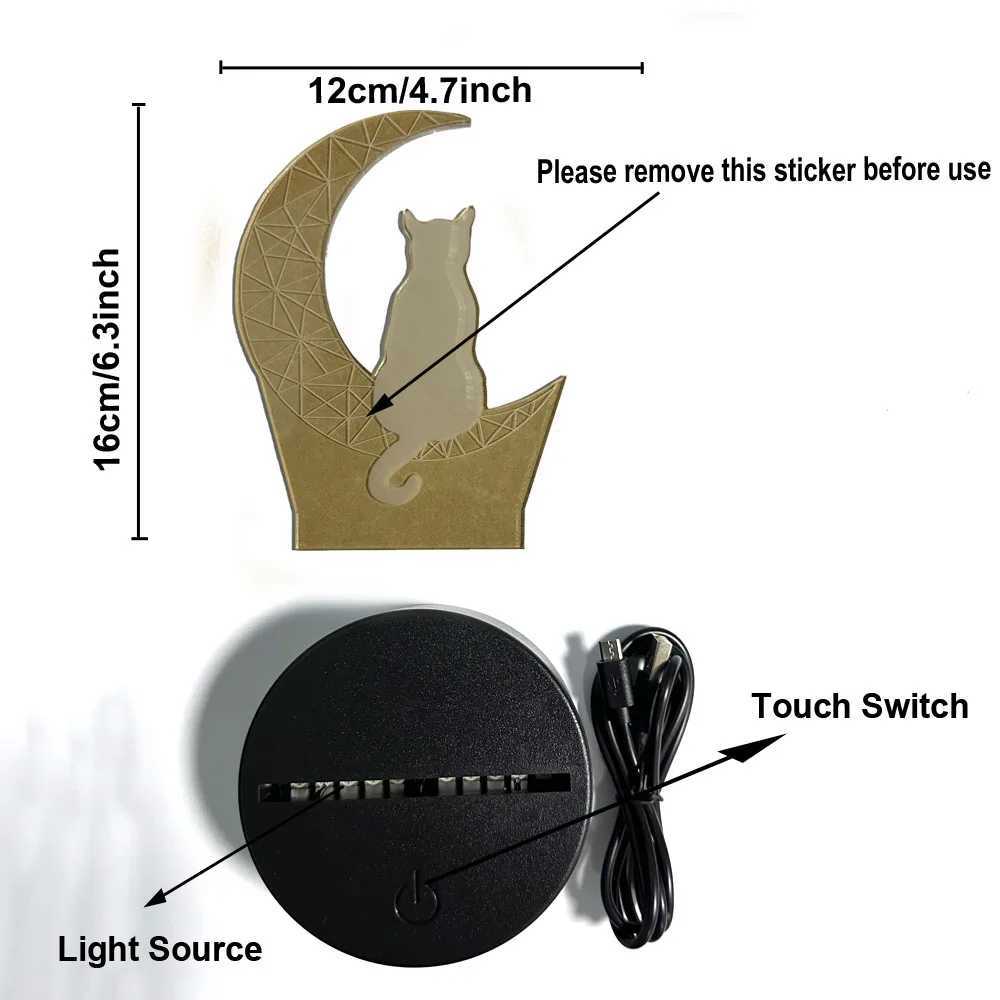 1pc Moon Cat 3D Night Light 3D Optical Illusion Lamp With Touch 7-Color Changing Ambient Light For Bedroom XJ250725