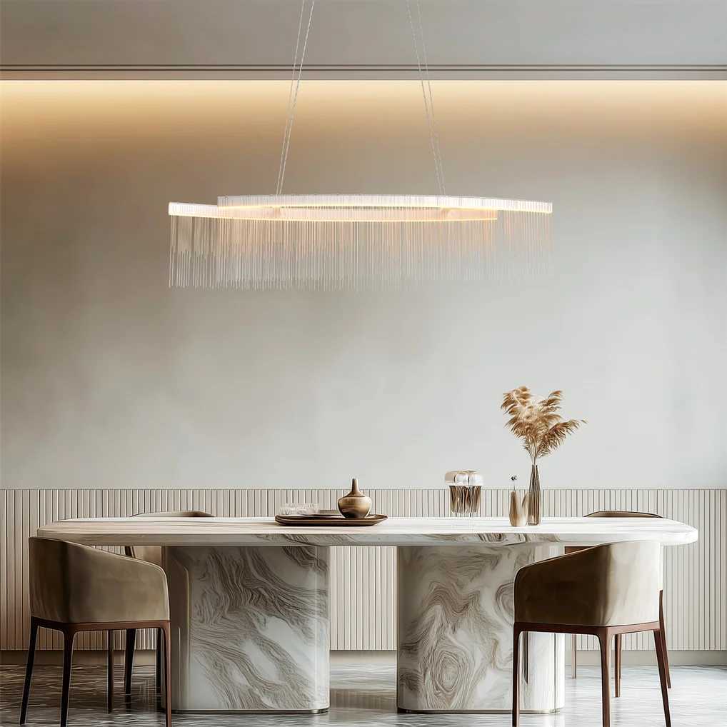 Modern Crystal Chandelier Dining Room Pendant Ceiling Light Fixture Dimmable LED Chandelier Light with Tassel Chain for Home Decoration XJ250725