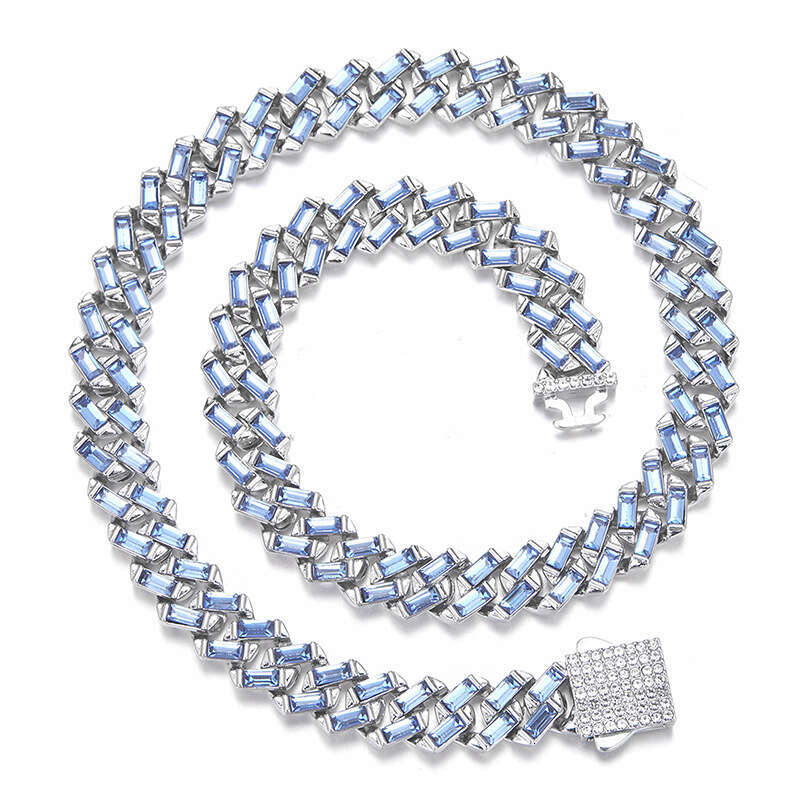 New Blue T Square Dia Cuban Chain 13mm Men's Heavy Miami Necklace Jewelry