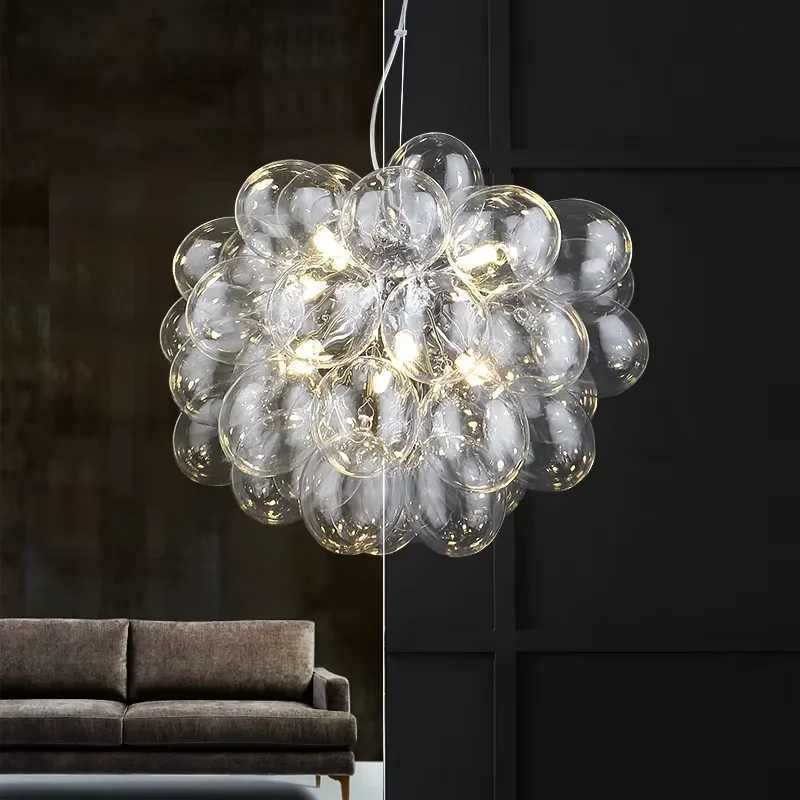 Nordic Balloon Bubble Chandelier Grape Glass Pendant Lamp for Bedroom Luxury Home Decoration Smoke-grey Glass Pendant LightXJ250725