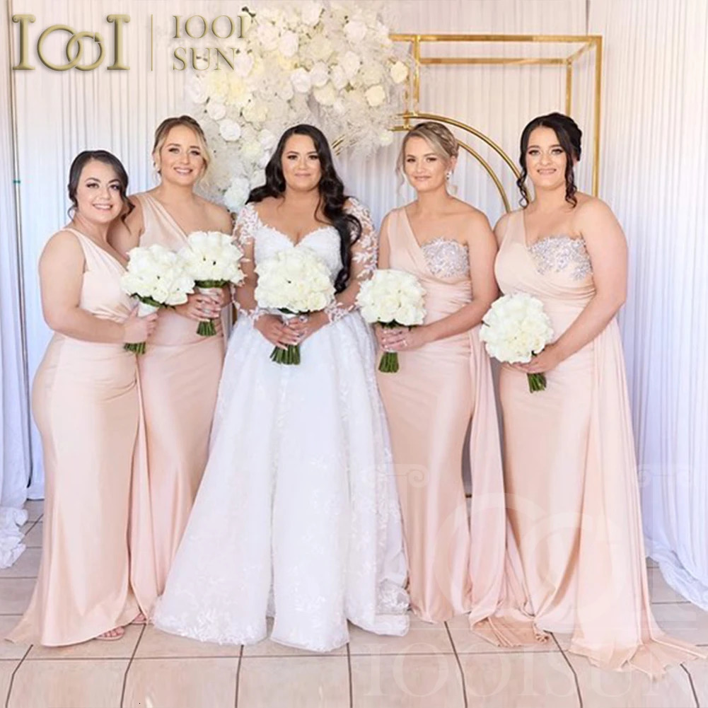 IOOISUN Customized Champagne Bridesmaid Dress Beaded Crystal One Shoulder Wedding Party Gown Long Fomal Dresses Robe 250725