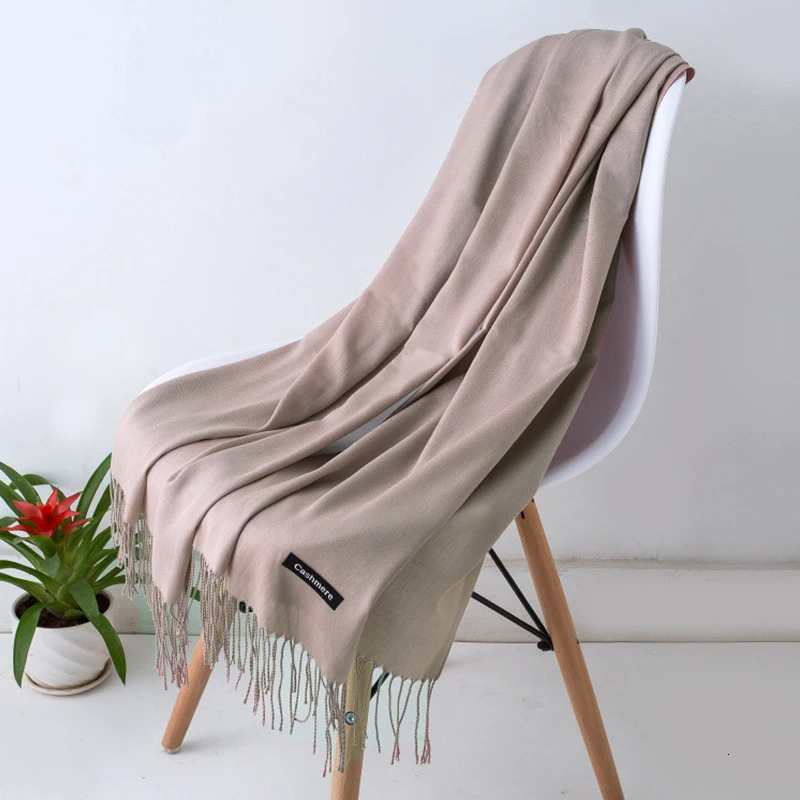 Solid Color Hijabs Cashmere Like Scarf Women Winter Warm Long Shawls And Wraps Hijab Scarves Pashmina Tassels Thin Headband 250724