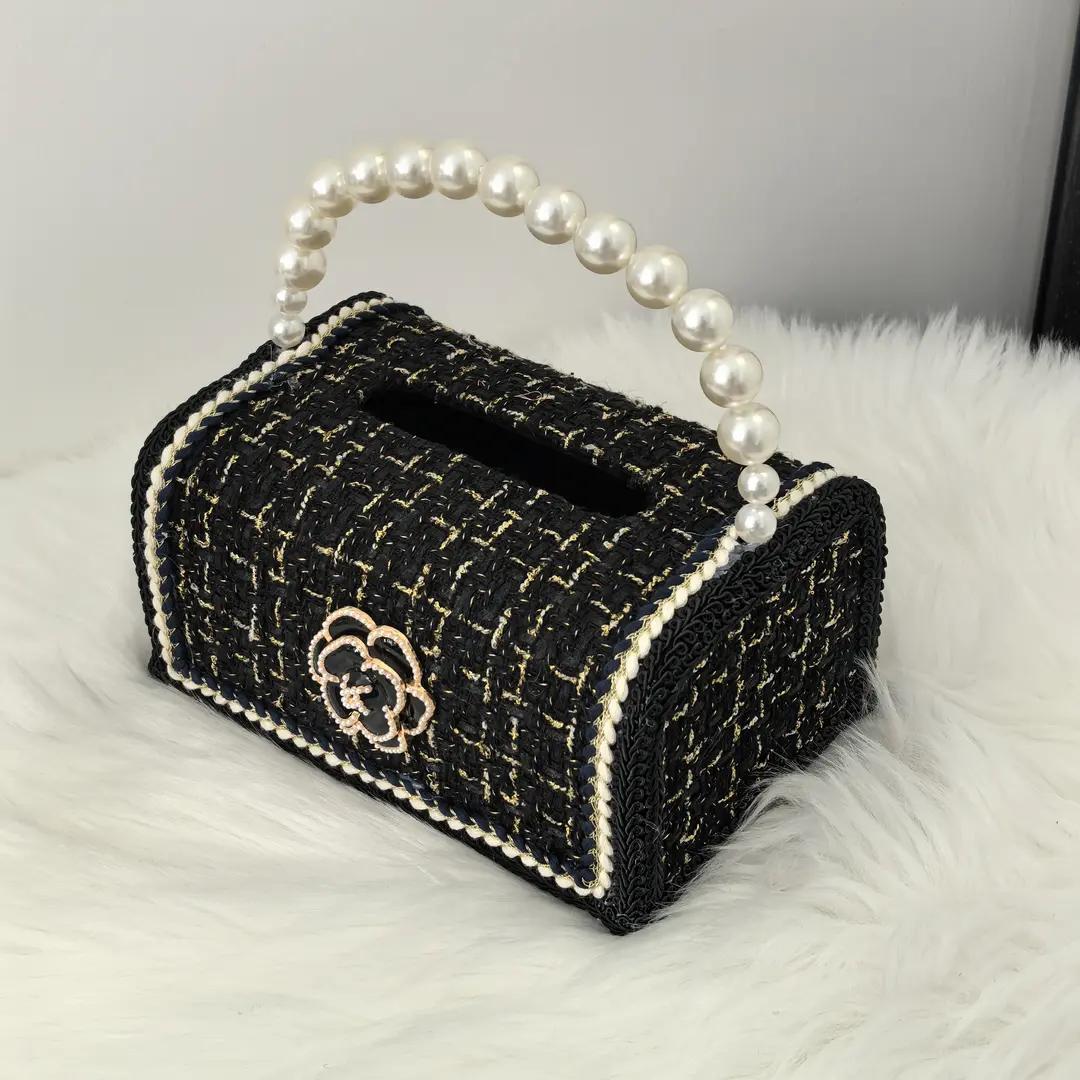Designer Luxury tissue box Fashionable Diamond Pear Chain Black Mini Rhinestone Fanny Pack