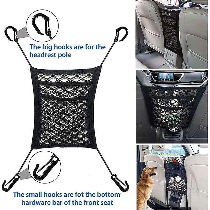 Dog Car Net Barrier Pet Travel Safety Barrier Car Rear Seat Fence Anti-collision for Child and Pets with Storage Bag 250715