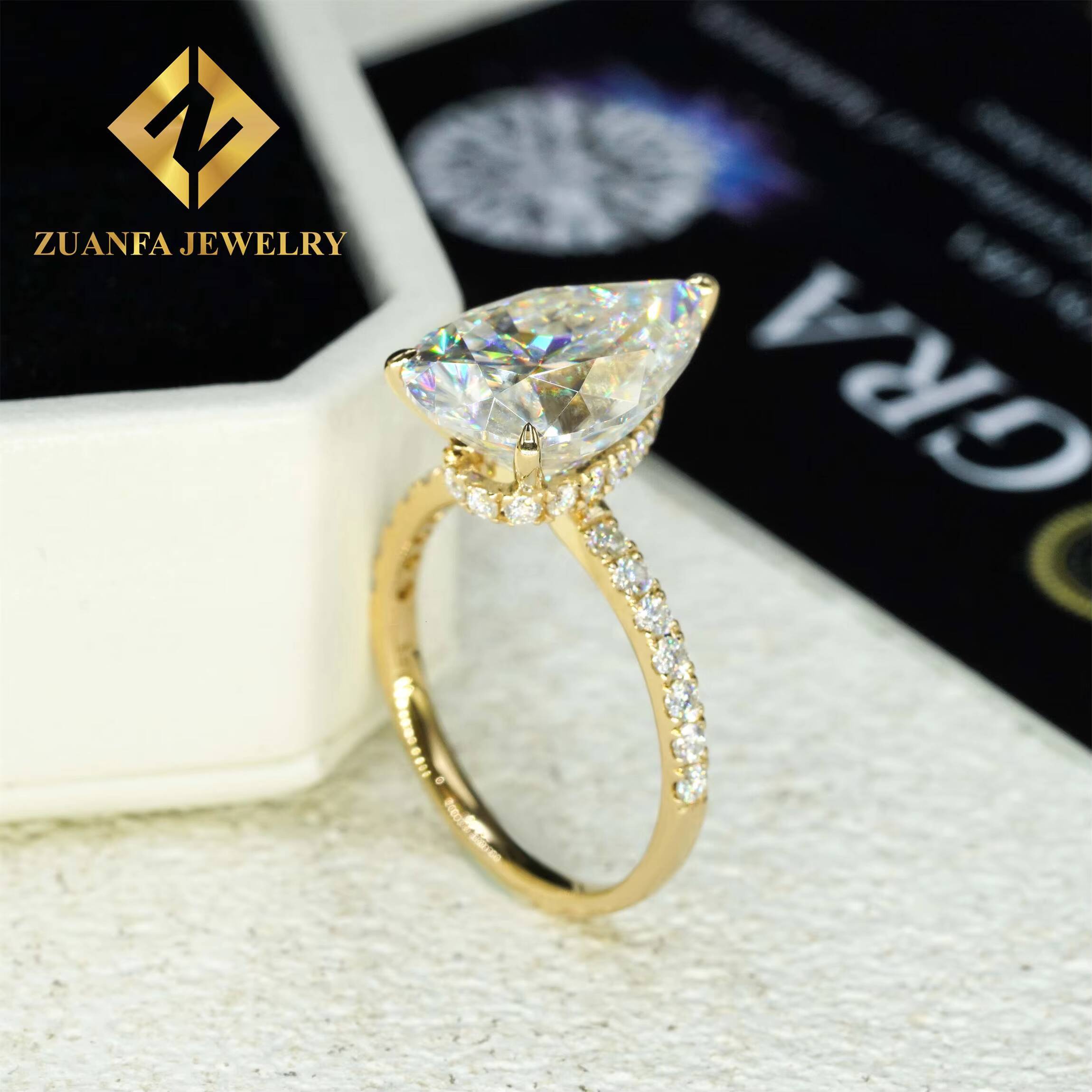 Classic 10k 14k 18k Yellow Solid Gold Bridal Wedding Jewelry Big 8Ct Crushed Pear Moissanite Diamond Engagement Solitaire Ring