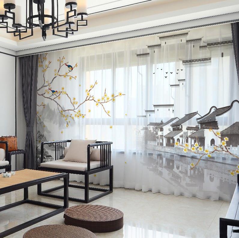 YL-36671 Chinese style curtain for the whole house, new Chinese style, Jiangnan retro classical Hui style ancient building living room villa blackout 