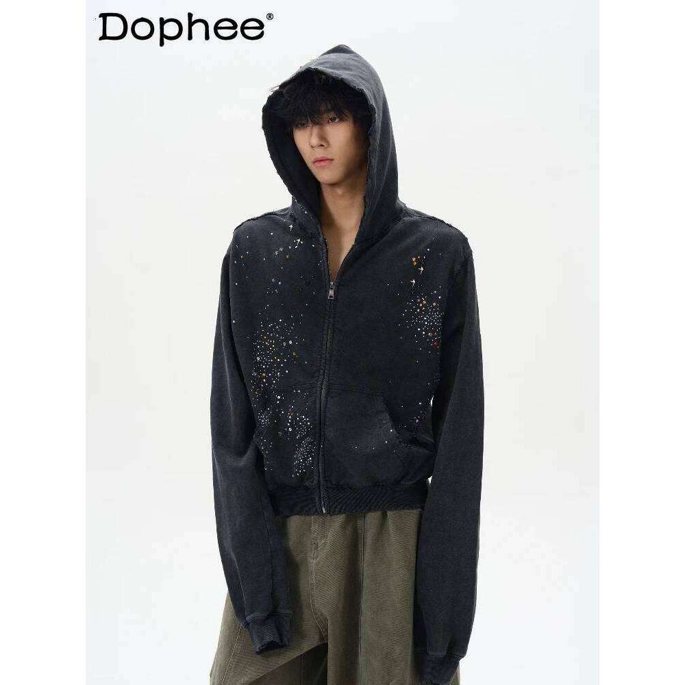 2025 Spring And Autumn New American Style Hot Dia Zipper Sweatshirts Men's Trendy High-End Handsome Short Loose Couple Coats