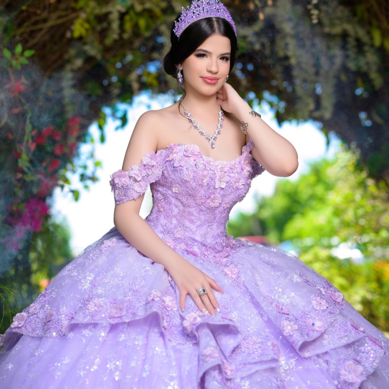 Lavender Quinceanera Dresses Ball Gown Off The Shoulder Sequin Applique Flower Beads Tull Corset Party Birthday Sweet 16 Dress Vestidos 15 Anos
