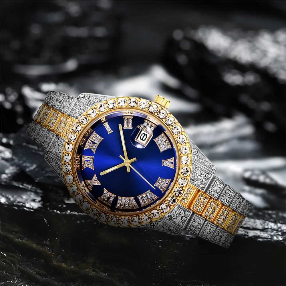 Fashion Classic Golden Mens Steel Strap Ran Sc Rhinestone Cndar Quartz Watch Luxury M Wristwatch Relogio Masculino X250726