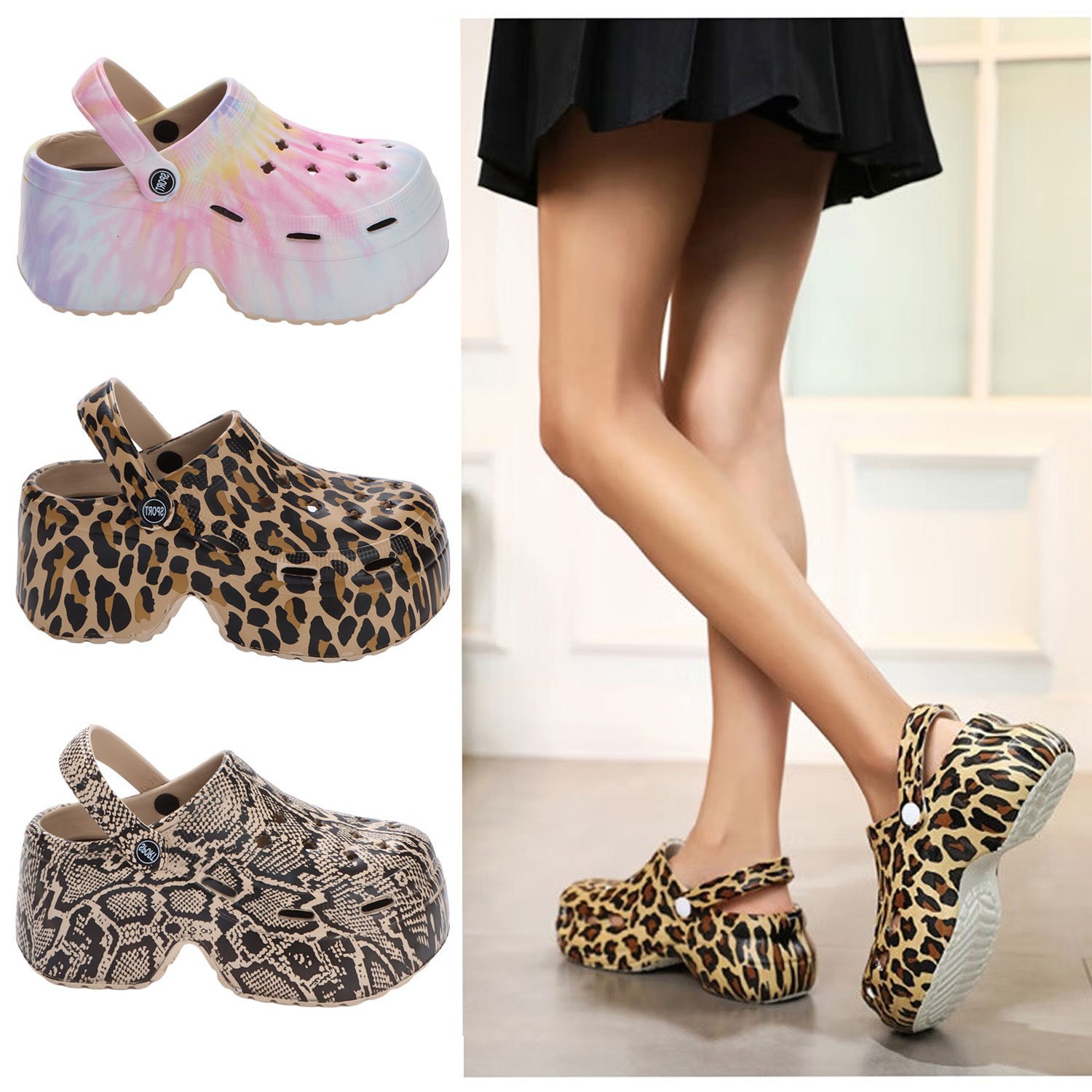 Chunky Platform Sandals for Women Closed Toe Wedge Heels Clogs Colorful Hollow Out Design Comfortable Beach Slides Summer Footwear