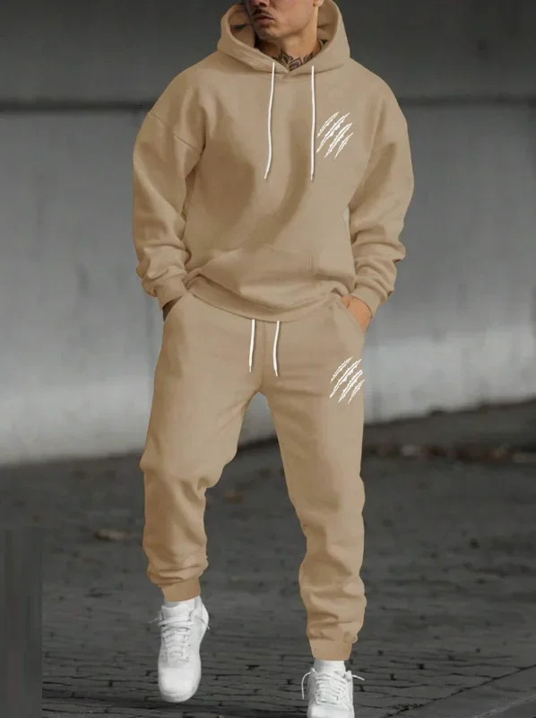 Mens and Womens Printed Hooded Sweatshirts and Pants Animal Paw Printed Sportswear Running Autumn and Winter Casual Fashion 250725