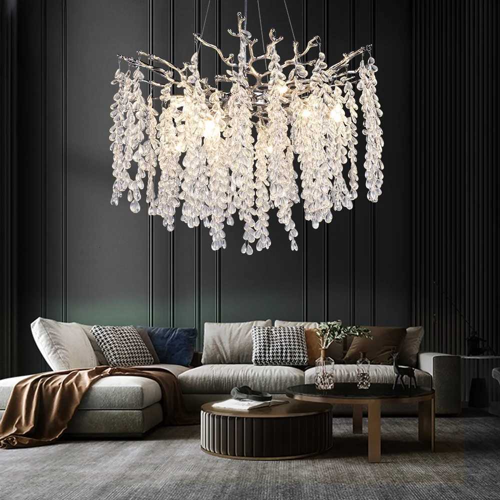 Round Crystal Branch Chandelier Gold For Living Dining Room Bedroom Foyer Nordic Lustre Grape Bunch Crystal Ceiling ChandelierXJ250725