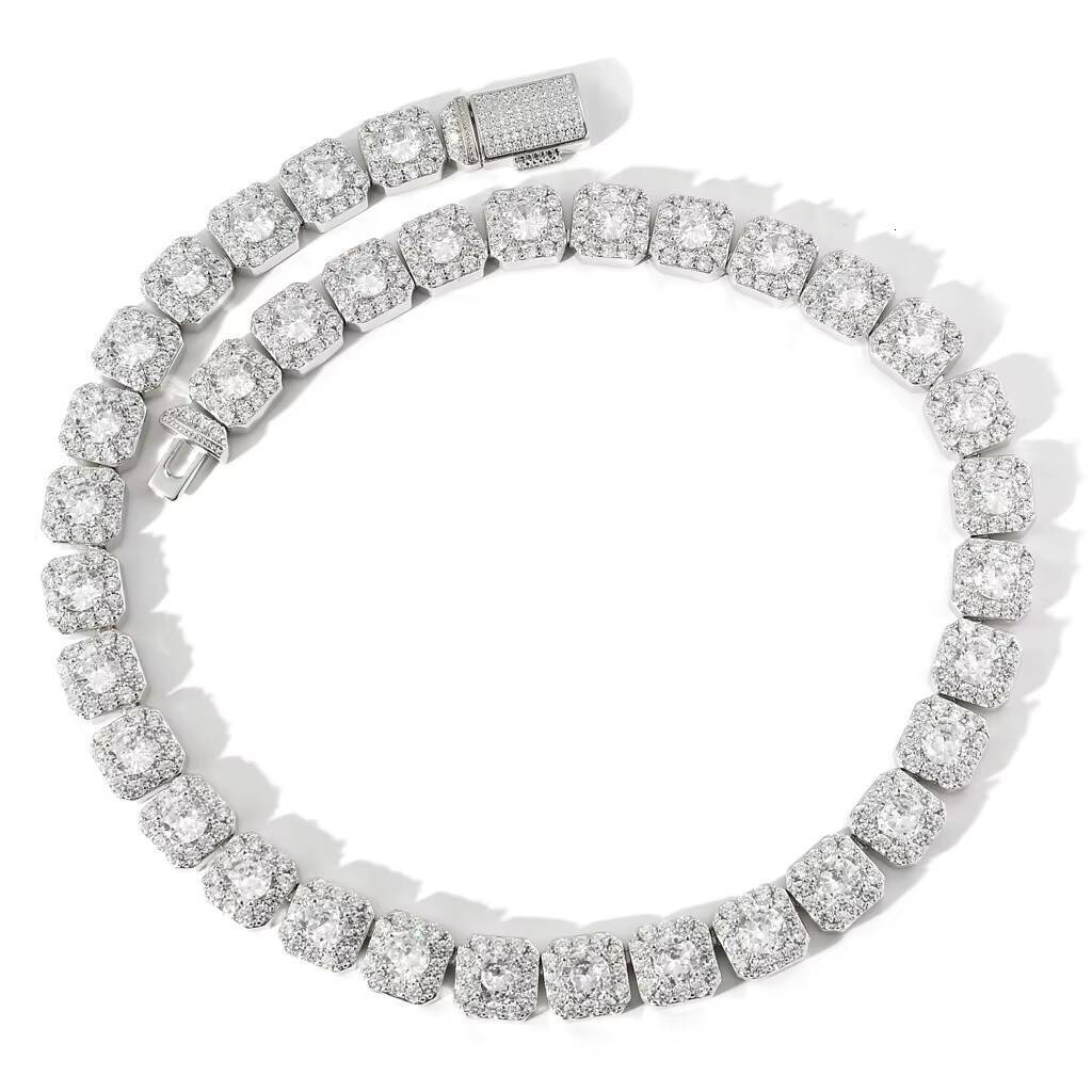 Iced Out Hip Hop Bling Moissanite Diamond With S925 Sliver 13mm Rock Sugar Cuban Chain Mens Necklace