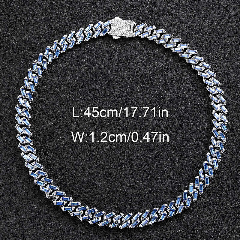 New Blue T Square Dia Cuban Chain 13mm Men's Heavy Miami Necklace Jewelry