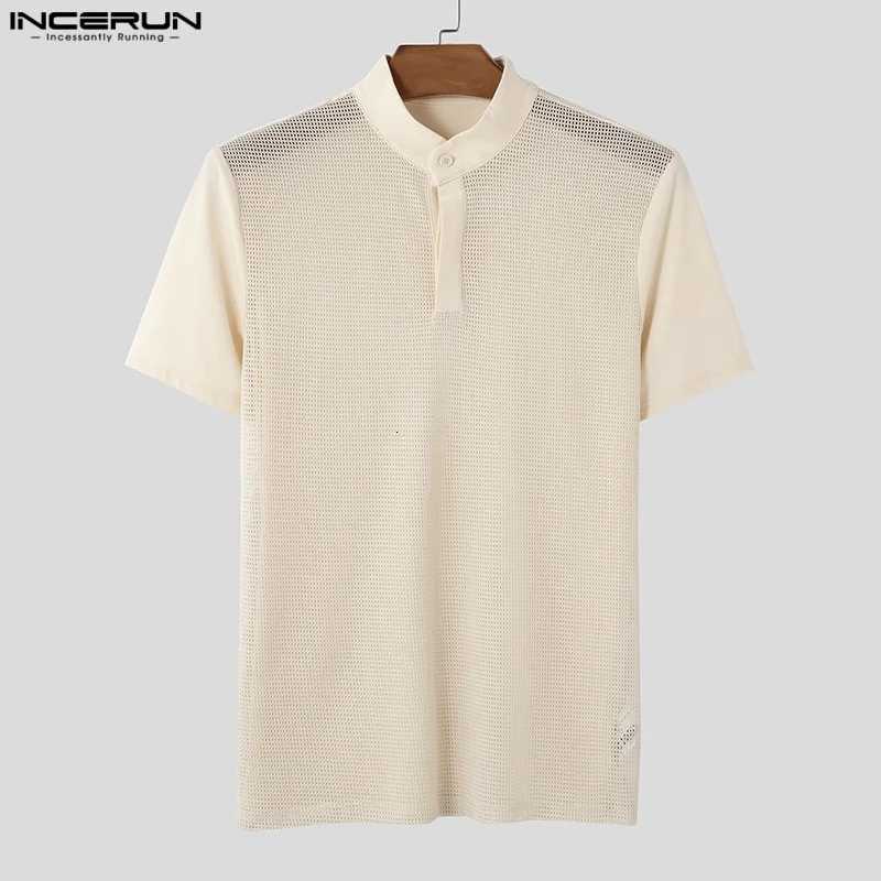 Men T Shirts Mesh Patchwork Transparent Turtleneck Short SLeeve Casual Camisetas Streetwear 2025 Fashion Sexy Tee Tops Z250725
