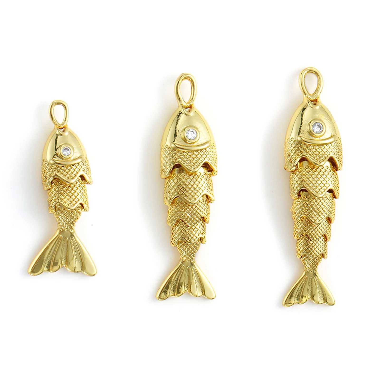 1 Piece Brass Ocean Jewelry Charms 18K Real Gold Plated Fish Animal Movable Clear Cubic Zirconia Pendant For DIY Necklace Making XJ250726