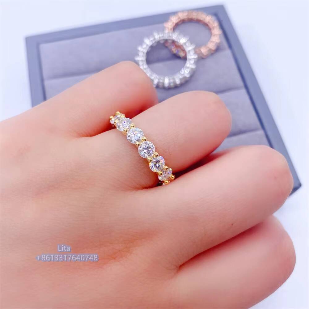 New Arrival Stock Cheapest Price 14k 18k Gold Plated 4mm Tennis Eternity Band Sterling Silver Ring