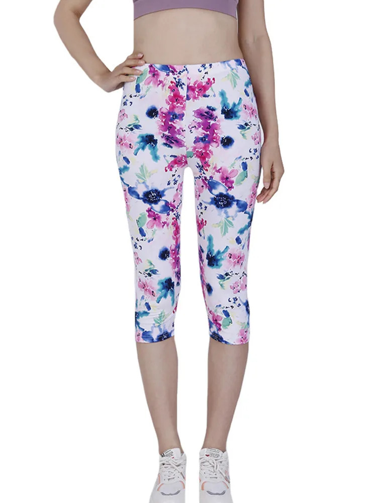 YRRETY Gym Clothe Fitness Yoga Leggings Sports Wear s High Waist Stretch Leggins Summer Flower Printing MidCalf 250725