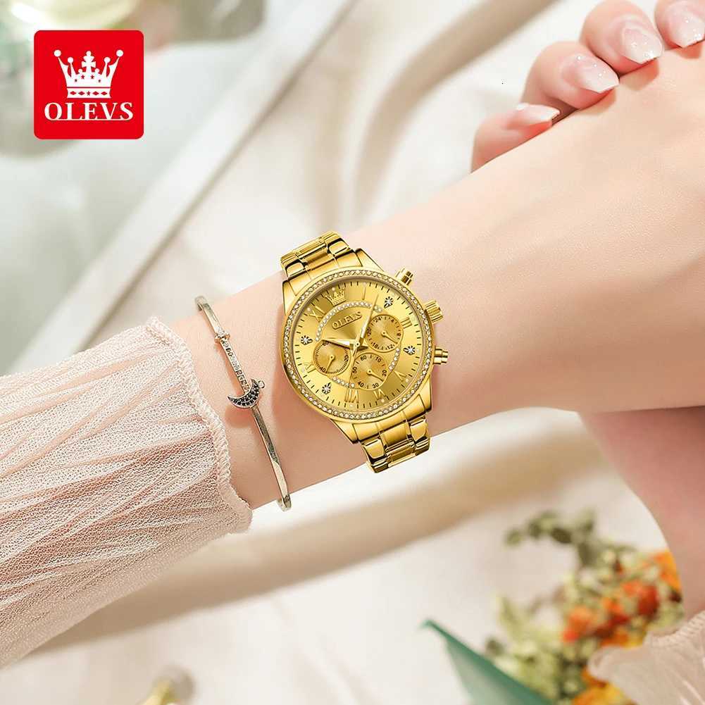 OLEVS Wens Quartz Watch Luxury Diamond Dial Gold Stainless Steel Waterproof Classic Three Small Dials Watch for Wen New In X250726