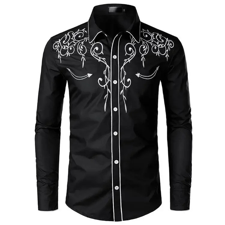 Fashionable Embroidery Shirt Casual Denim Western Style From China Large Size Leisure For Men 250725