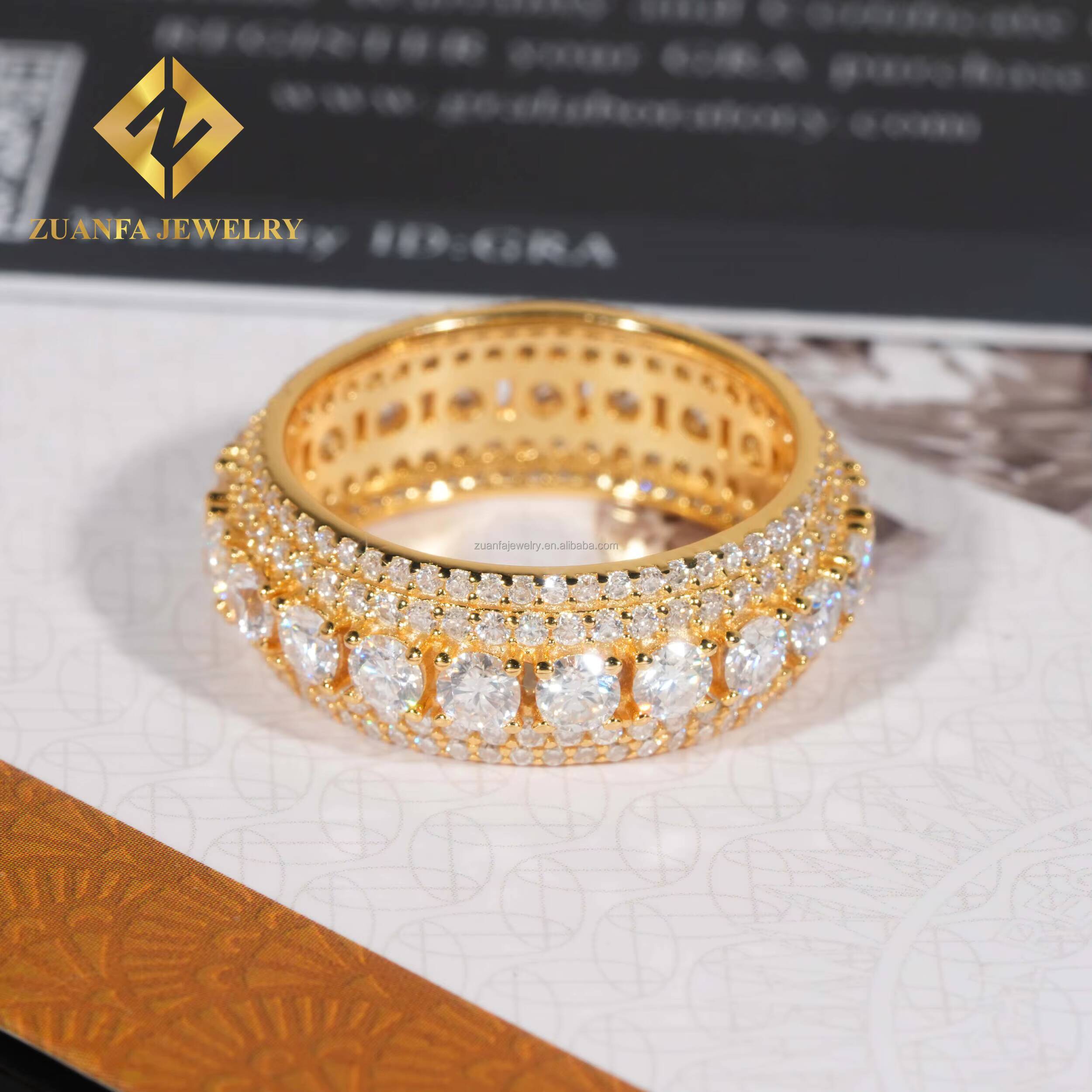 Pass Diamond Tester Rapper Stylish Style Gold Hip Hop Luxury Iced Out Jewelry VVS1 Moissanite Diamond Eternity Band Ring Men