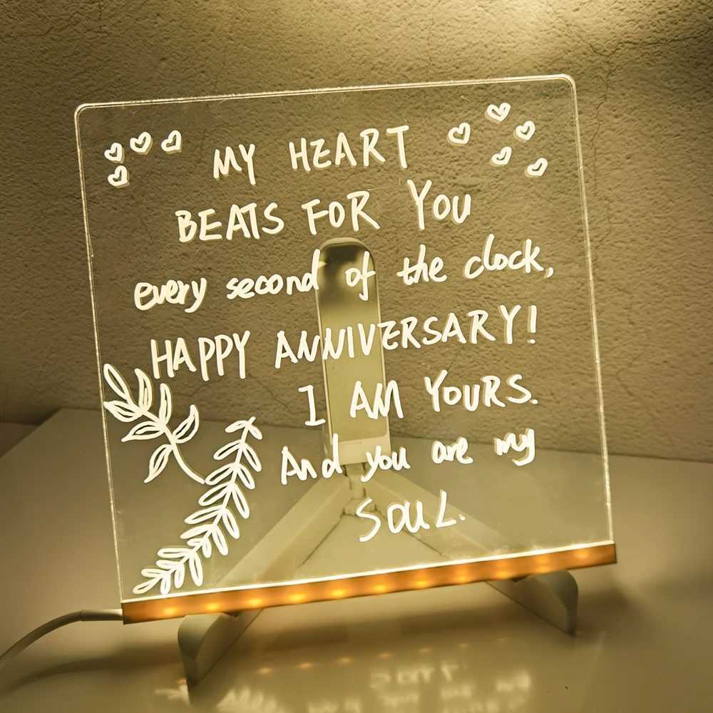 Personalized LED Lamp Acrylic Message Note Board Erasable USB Childrens Drawing Board Bedroom Night Light Birthday Kids Gift XJ250725