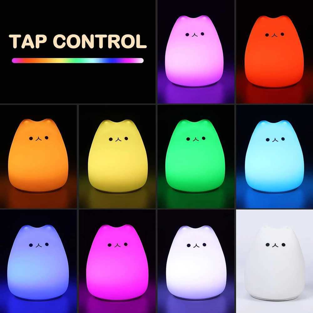 7 Colors LED Night Light For Children Baby Kids Soft Silicone Touch Sensor Cartoon Cat Sleeping Lamp Home Bedroom Decoration XJ250725