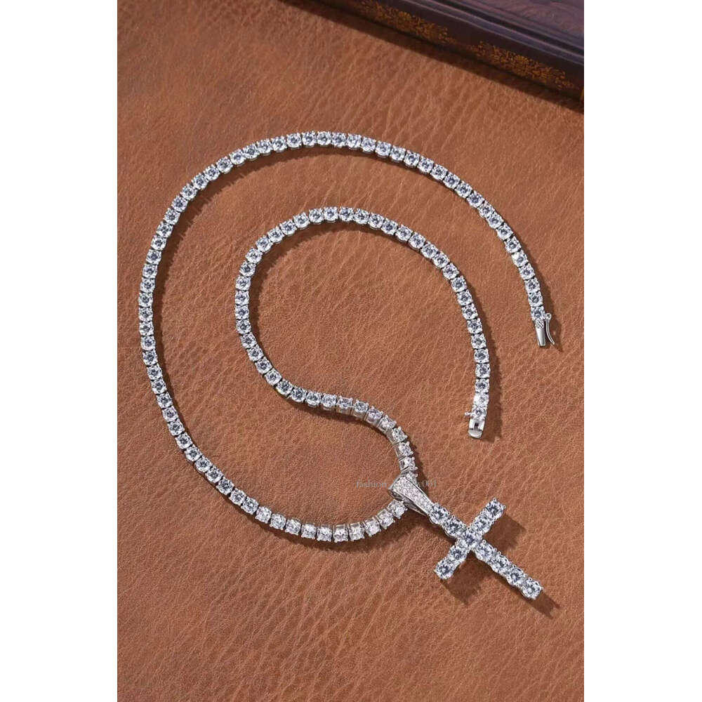 Cross Pendant Necklace Hip Hop 4mm 5mm Vvs Moissanite Dia Tennis Chain Sier for Women Men Jewelry