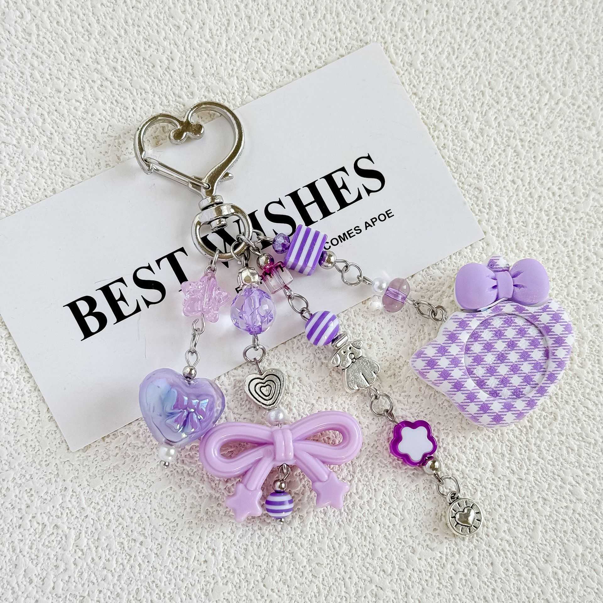 japanese Korean Style Bowknot Beaded Keychain Personality Versatile Hot Girl Subculture Phone Pendant 250715