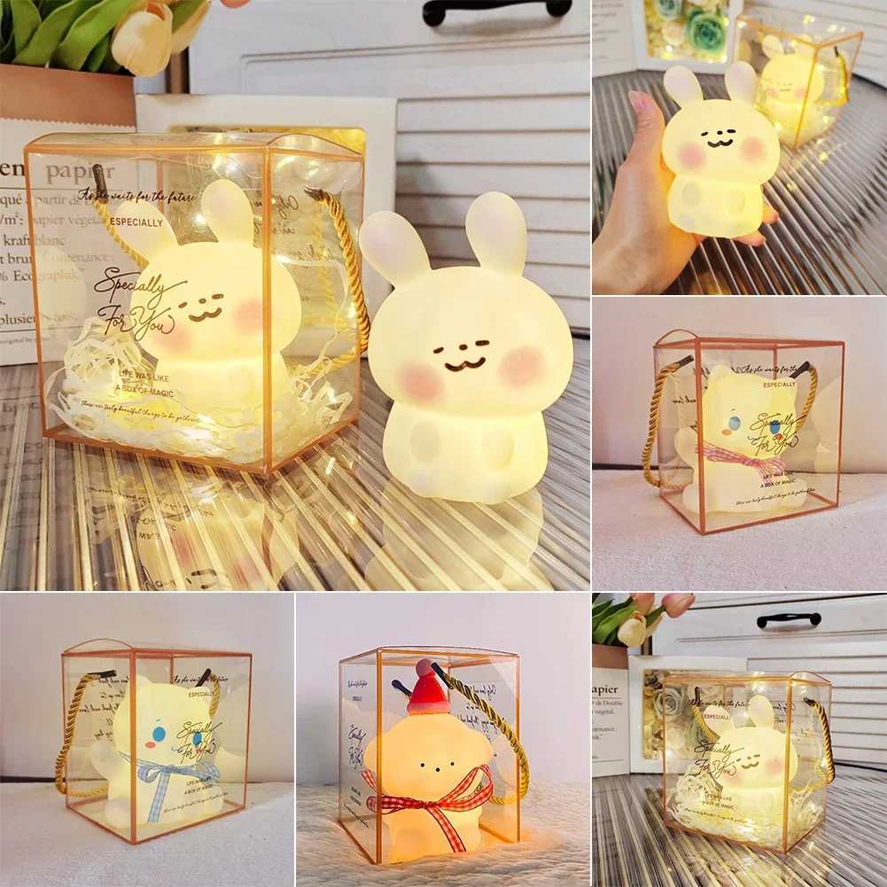 Big Face Rabbit Night Light Cute Silicone Rabbit Cartoon Soft Lamp Touch Night Light Childrens Sleep Light Room Decoration Gift XJ250725