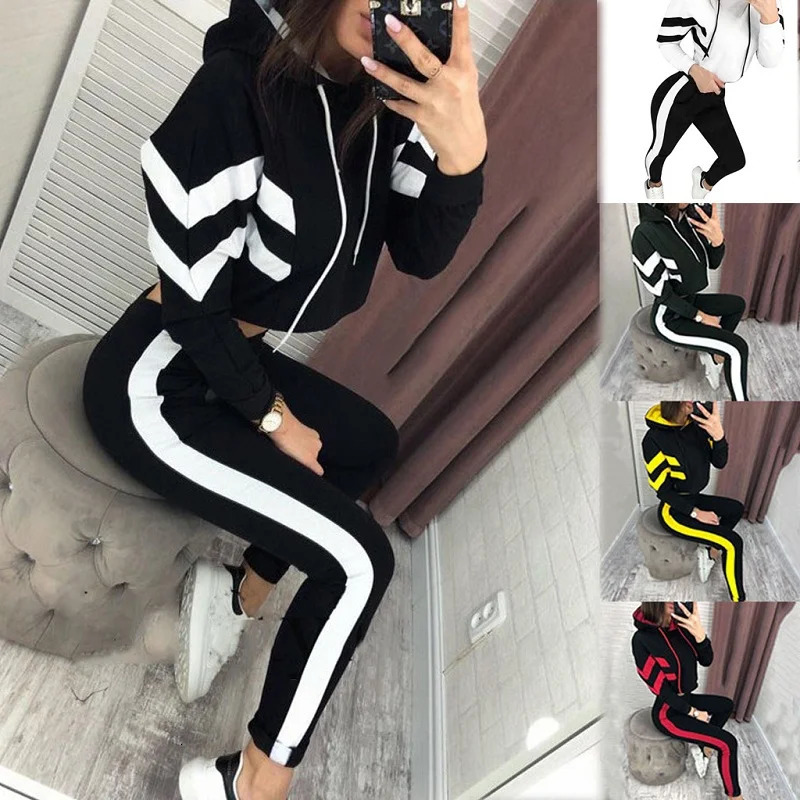 Fashion Womens Hoodie Navel Sweater Two-piece Set 250723