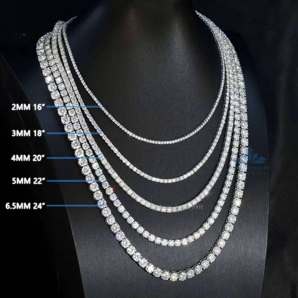 lab grown dia GRA Round D VVS Necklace Pass Tester s 2mm 4mm 5mm 6mm moissanite tennis chain for girl and boy