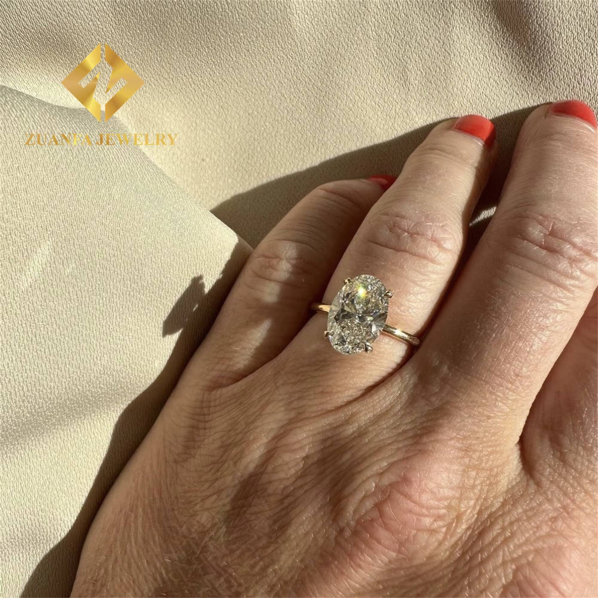 Custom Made 14k Solid Gold Luxury Gorgeous Bridal Wedding Jewelry 3Ct Crushed Oval Lab Grown Diamond Engagement Wedding Ring