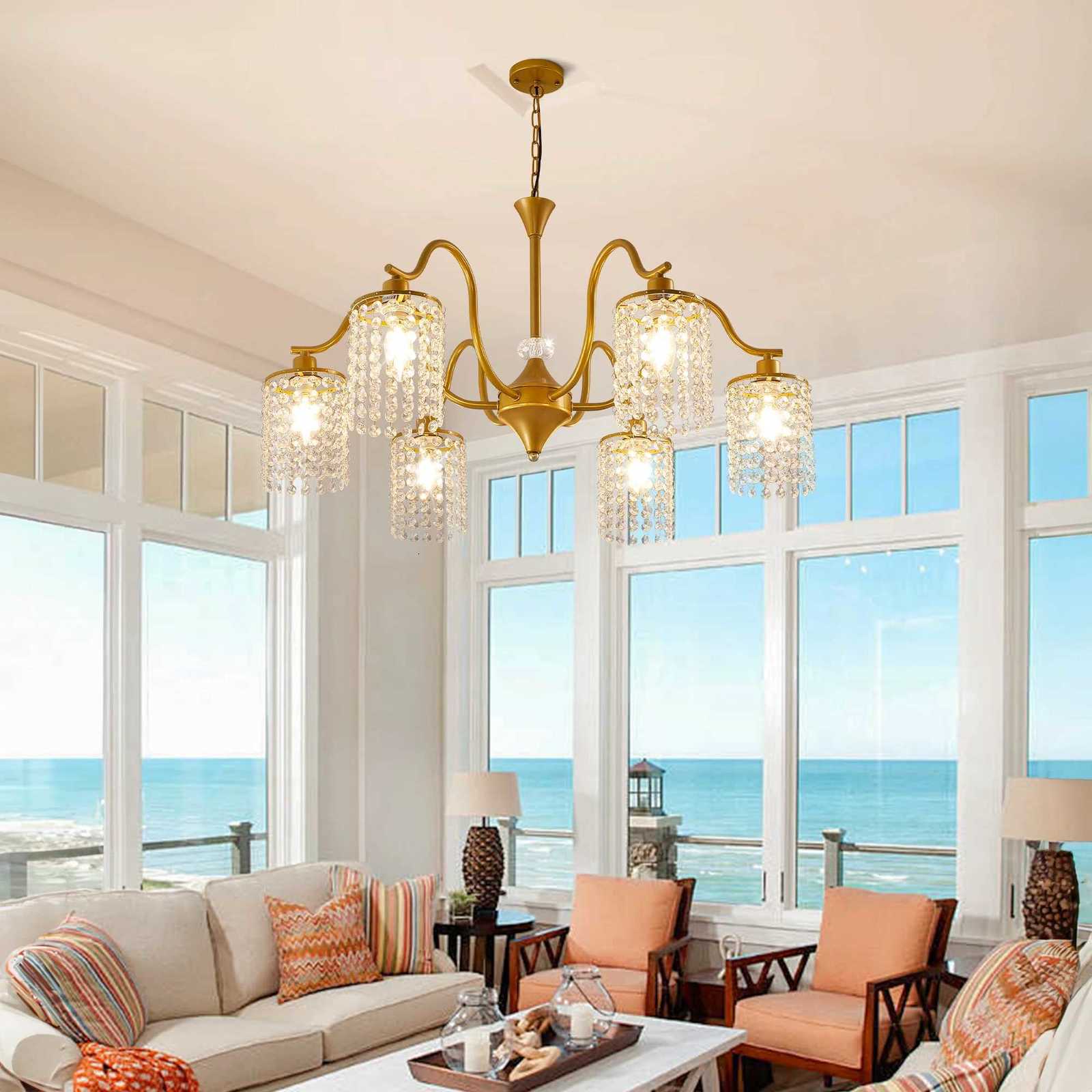 Long K9 Crystal Ceiling Chandelier for Kitchen Table Living Dining Room Bedroom Gold Crystal Branch Hanging Chandelier Lights XJ250725