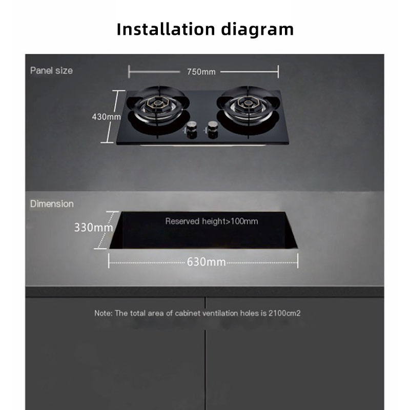 AKASHA gas stove is an energy-saving, high-efficiency, built-in dual-burner gas, natural gas and liquefied gas stove 120BY