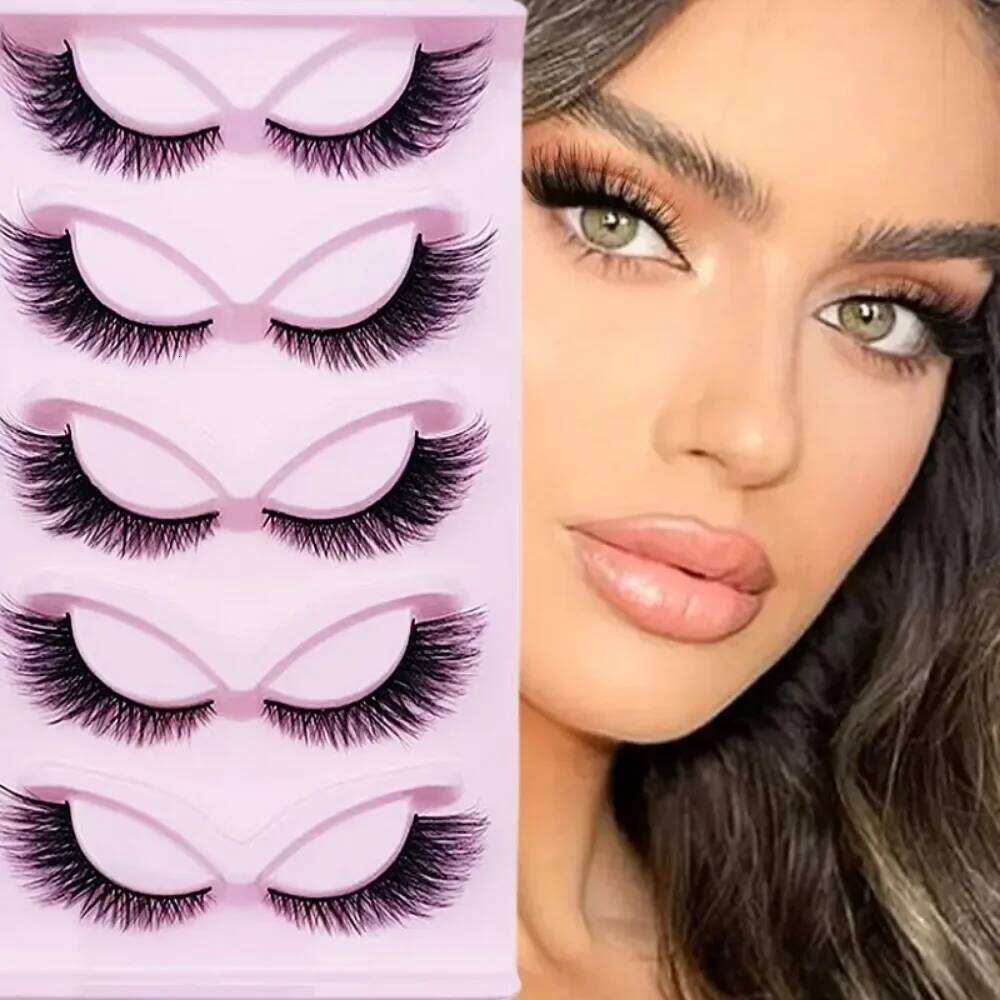 5 Pairs Wispy Fake Fluffy Cat Eye Lashes Extensions False Eyelashe X250725