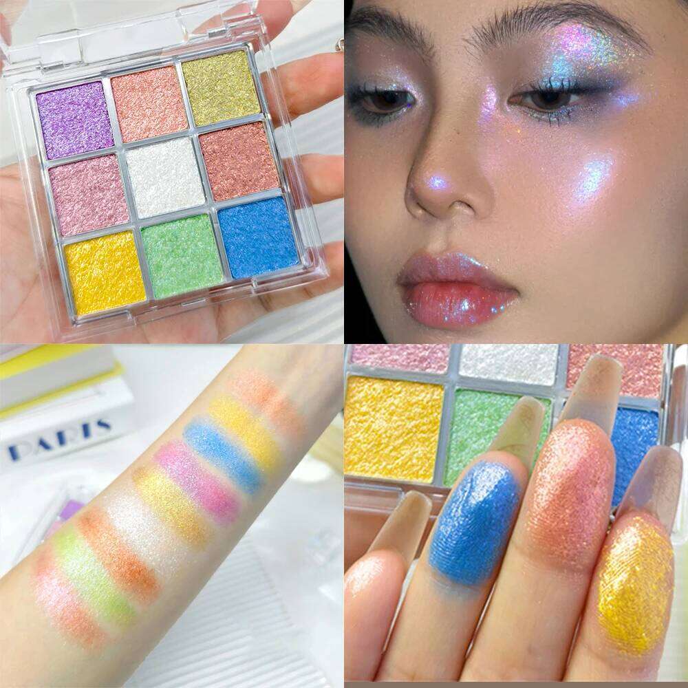 Polarized Color-Change Eyeshadow Makeup Palette Nine colored Fluorescent Metallic Shiny Chameleon Eye Shadow Highgloss Powder